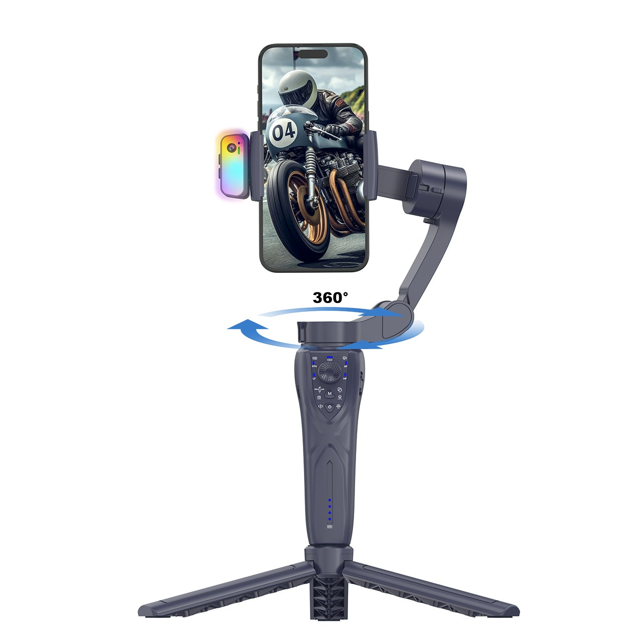 F12 Pro 360 Degree Rotation 3-Axis Gimbal Stabilizer for Smartphone AI Face Tracking Foldable Handheld Gimbal with RGB Fill Light