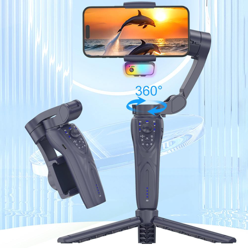 F12 Pro 360 Degree Rotation 3-Axis Gimbal Stabilizer for Smartphone AI Face Tracking Foldable Handheld Gimbal with RGB Fill Light