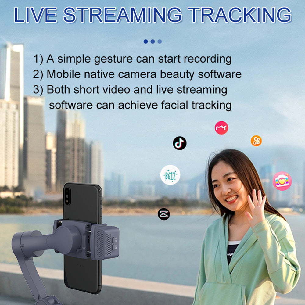 F12 Pro 360 Degree Rotation 3-Axis Gimbal Stabilizer for Smartphone AI Face Tracking Foldable Handheld Gimbal with RGB Fill Light