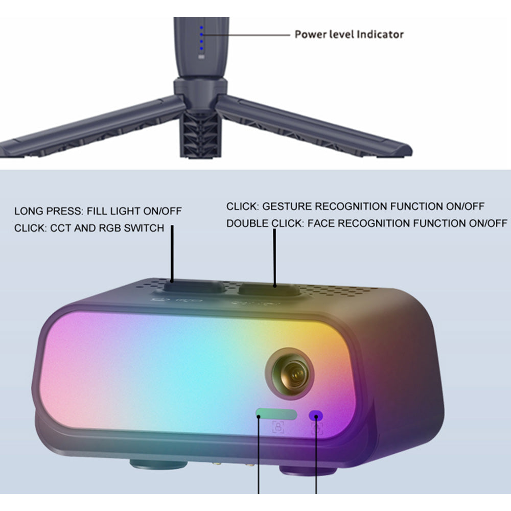 F12 Pro 360 Degree Rotation 3-Axis Gimbal Stabilizer for Smartphone AI Face Tracking Foldable Handheld Gimbal with RGB Fill Light