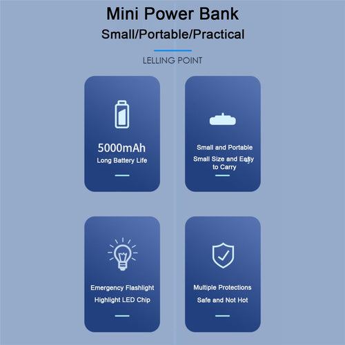 5000mAh Small Portable Charger Mini Power Bank Type-C Compact Phone Charger with Flashlight
