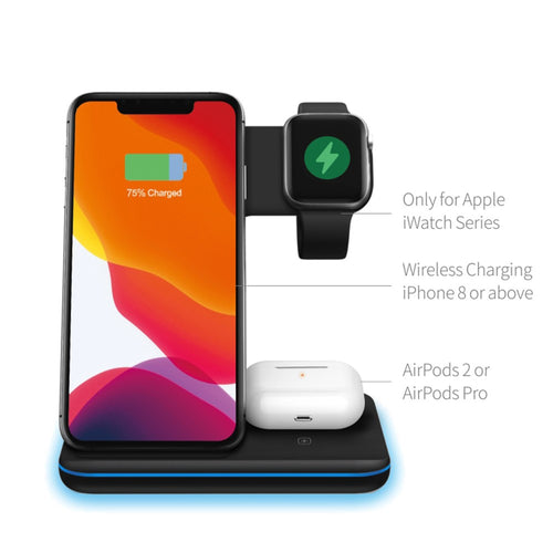 3-in-1 Vertical Wireless Charging Stand with Light Ring – for iPhone, Apple Watch & AirPods