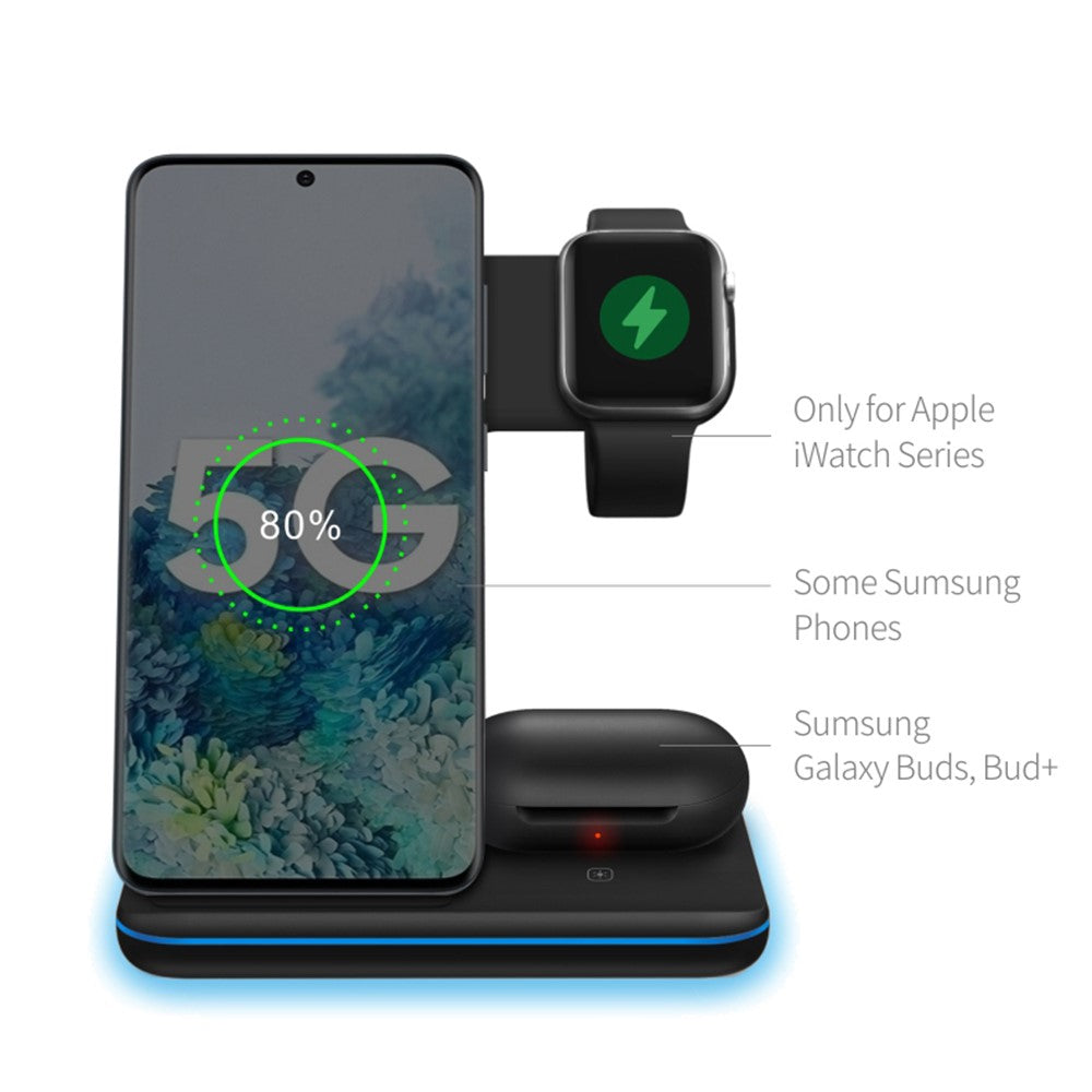 3-in-1 Vertical Wireless Charging Stand with Light Ring – for iPhone, Apple Watch & AirPods