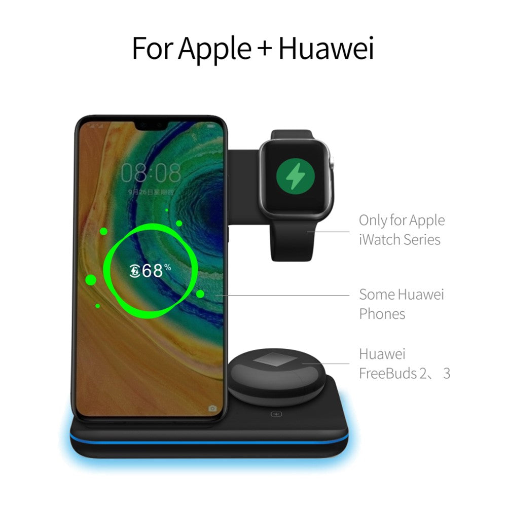 3-in-1 Vertical Wireless Charging Stand with Light Ring – for iPhone, Apple Watch & AirPods