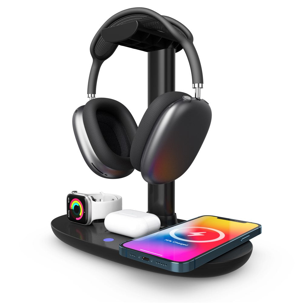 4-in-1 Wireless Charger with Headphone Hanger – Charging Station & Headset Holder