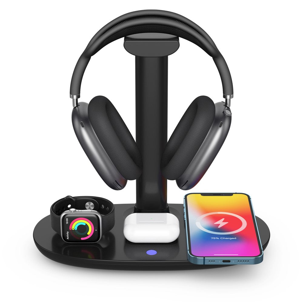 4-in-1 Wireless Charger with Headphone Hanger – Charging Station & Headset Holder