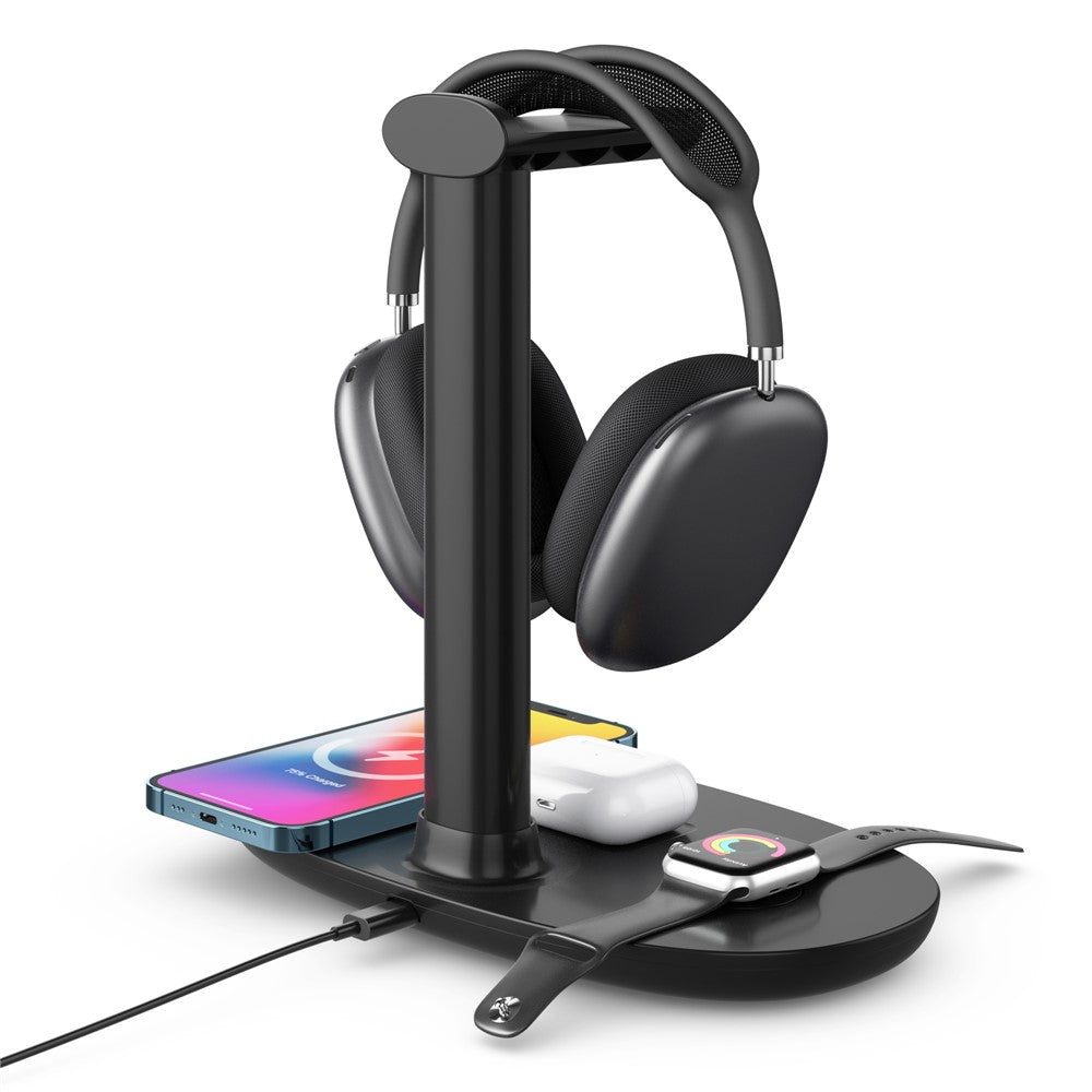 4-in-1 Wireless Charger with Headphone Hanger – Charging Station & Headset Holder