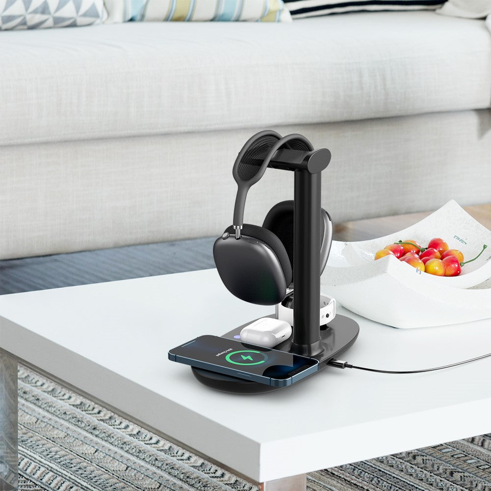 4-in-1 Wireless Charger with Headphone Hanger – Charging Station & Headset Holder