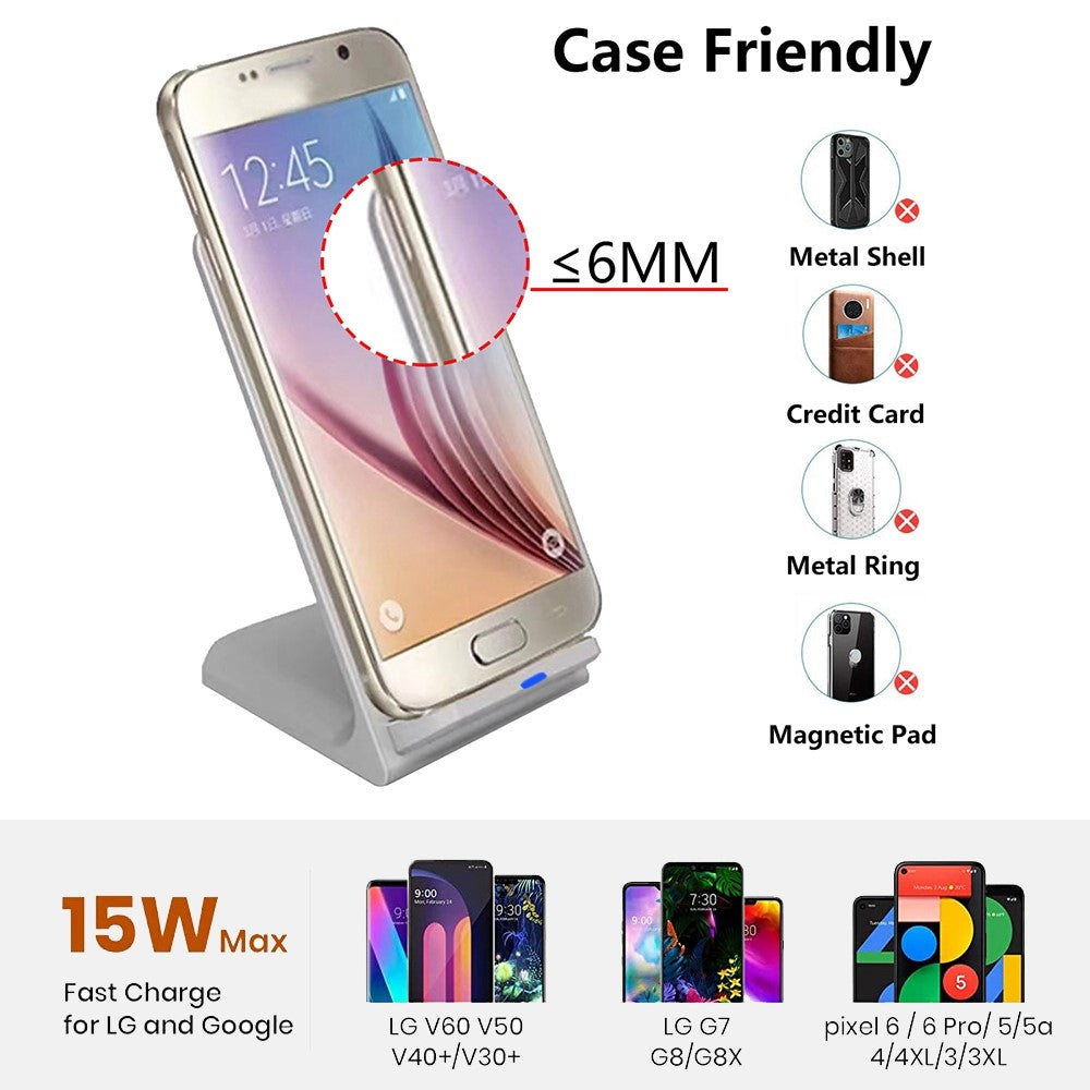15W Wireless Charging Stand – Fast Charging Cradle for iPhone, Samsung & Huawei