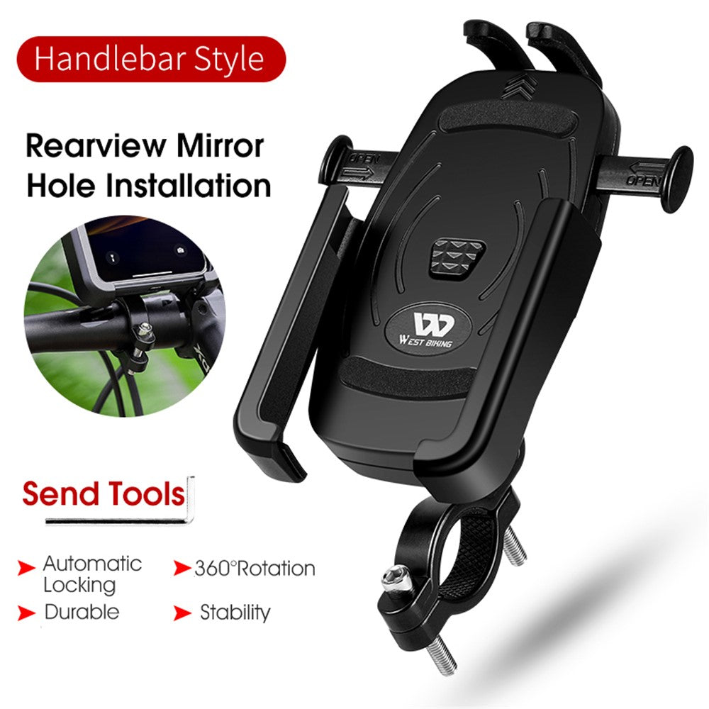 WEST BIKING MTB Bicycle Cycling Mobile Phone Holder Bike Handlebar Phone Stand Bracket for 4.5-6.8 inch Phone