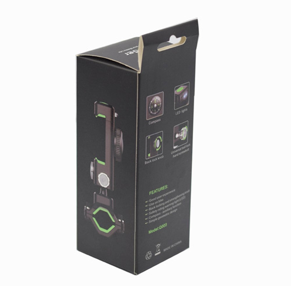 Q003 Anti-theft Bicycle Phone Mount Bracket Anti-fall 360-degree Rotating Cell Phone Holder with Compass for Bike/Electric Bike/Motorcycle (without Light)