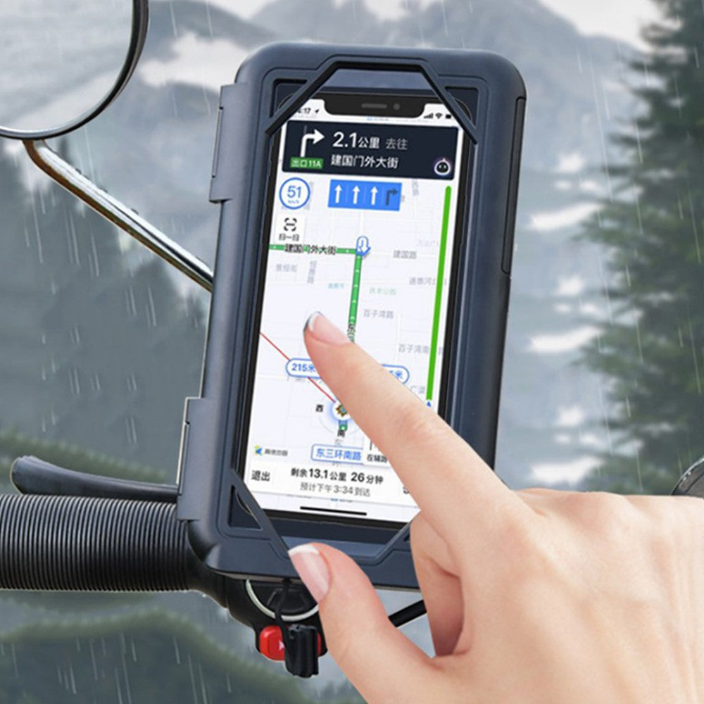 Electric Bicycle Motorcycle Rearview Mirror Mount Waterproof Phone Case Holder Stand