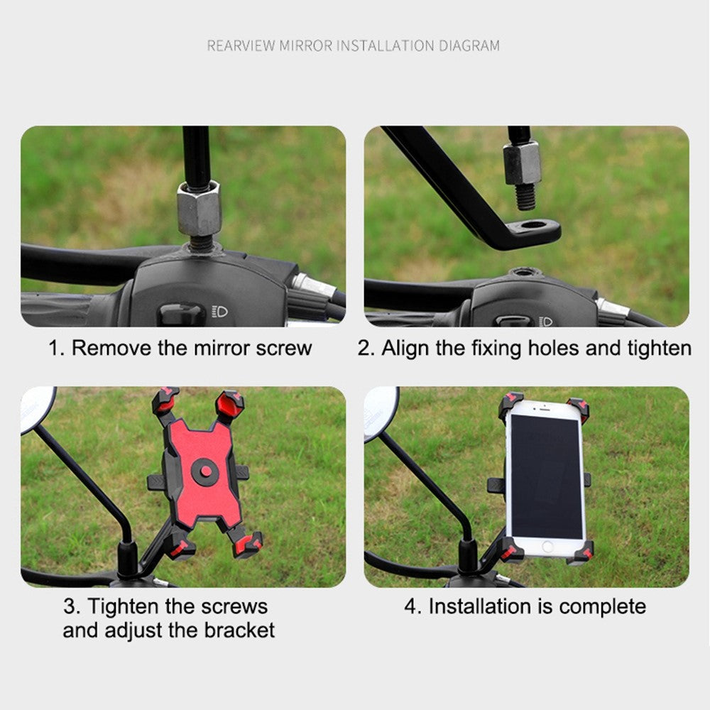 PLA-02 for 3.5-6.8 inch Phone Holder Motorcycle Bike Rearview Mirror Cellphone Mount