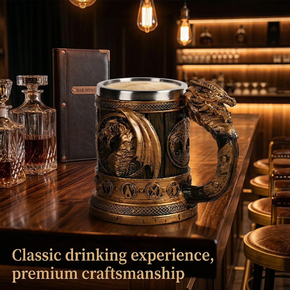 Viking Beer Coffee Mug 550ml Nordic Stainless Steel Beer Retro Tankard Cup