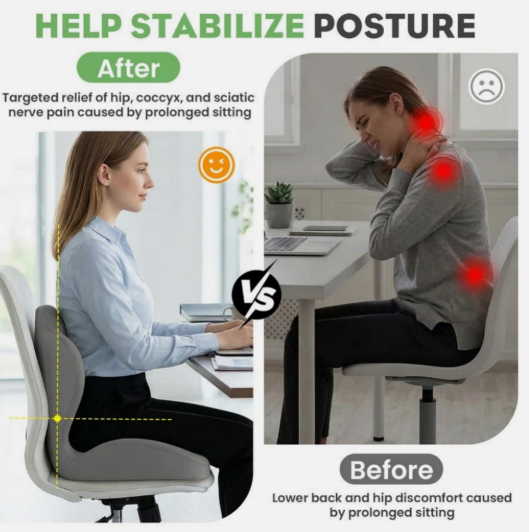 2-in-1 Ergonomic Back and Seat Cushion with Lumbar Support Tailbone Pain Relief