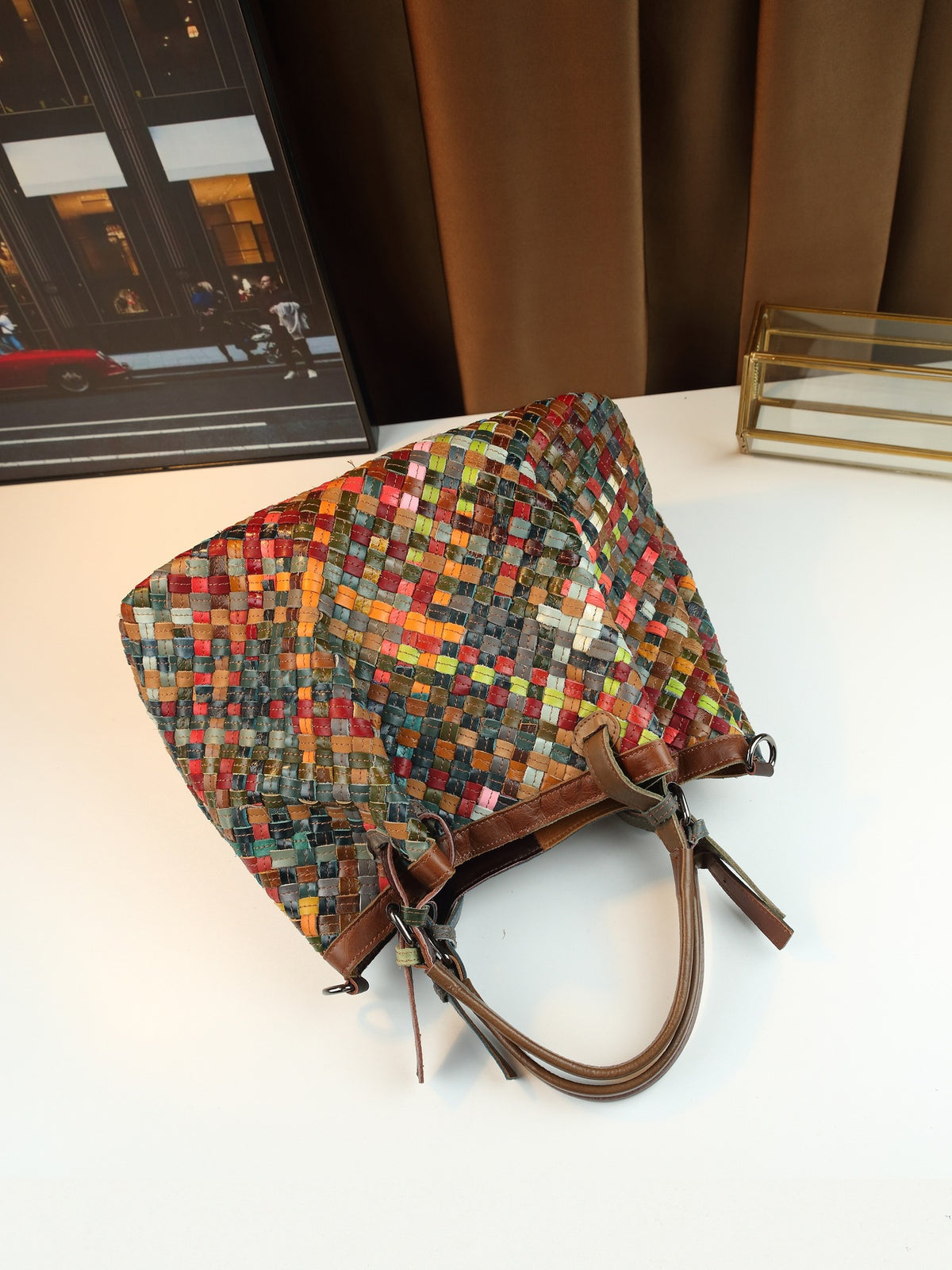 Vintage Woven Leather Crossbody Bag