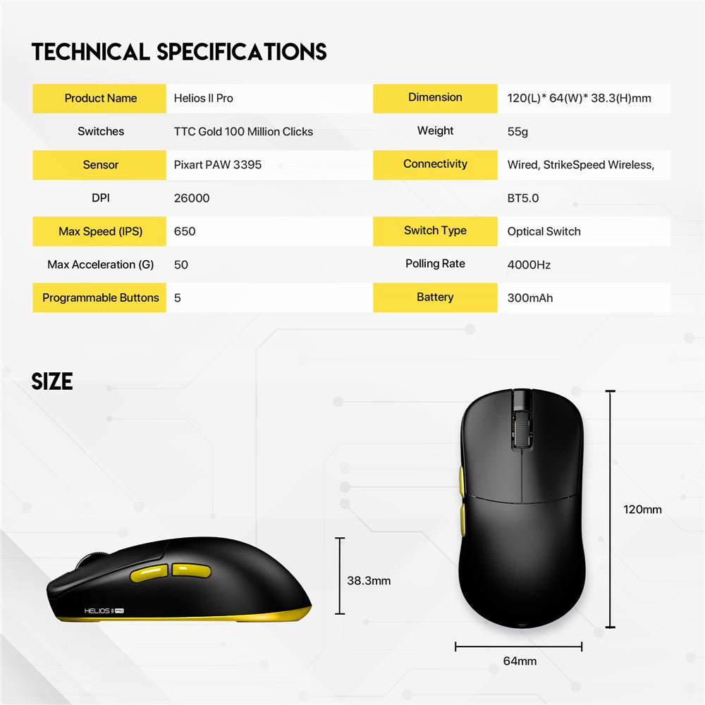 TEEVO Helios II Pro Wireless Gaming Mouse – 26,000 DPI, 4K Polling Rate