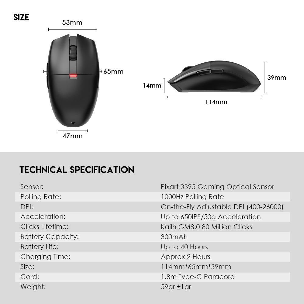 TEEVO Aria XD7 Wireless Gaming Mouse – 26,000 DPI, 6 Programmable Buttons