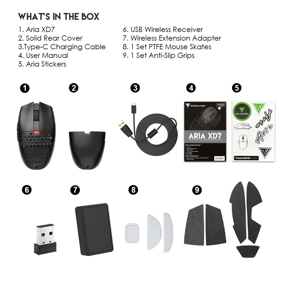 TEEVO Aria XD7 Wireless Gaming Mouse – 26,000 DPI, 6 Programmable Buttons