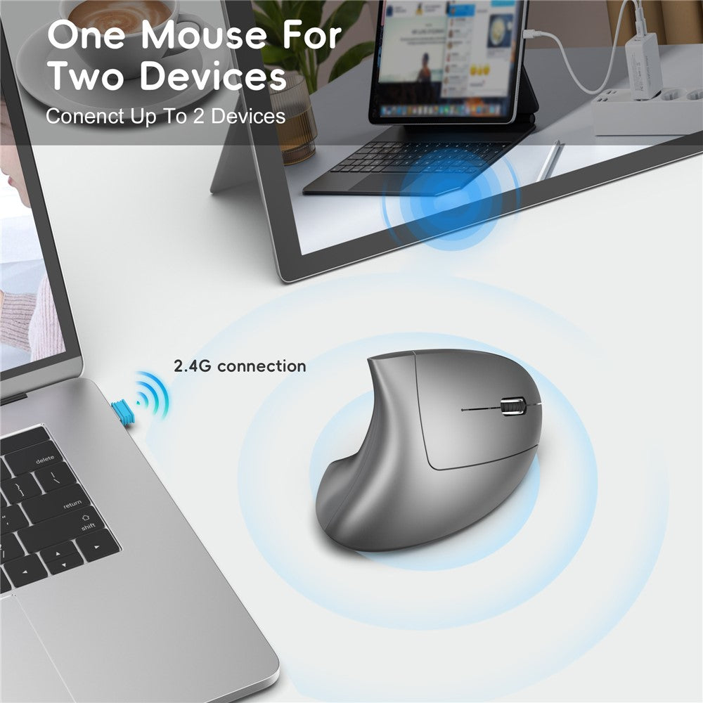 Ergonomic Vertical Mouse – Silent Click, Dual Mode 2.4G & Bluetooth, 2400 DPI