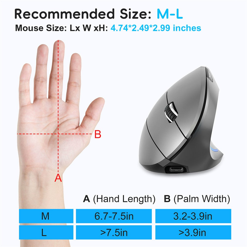Ergonomic Vertical Mouse – Silent Click, Dual Mode 2.4G & Bluetooth, 2400 DPI