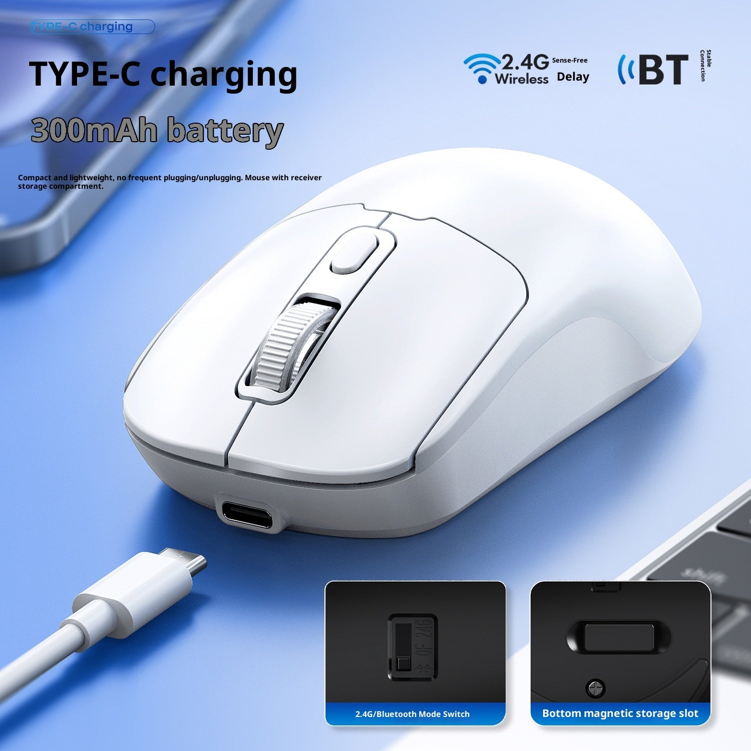 T-WOLF Q3 Silent Wireless Mouse – Rechargeable, Dual Mode