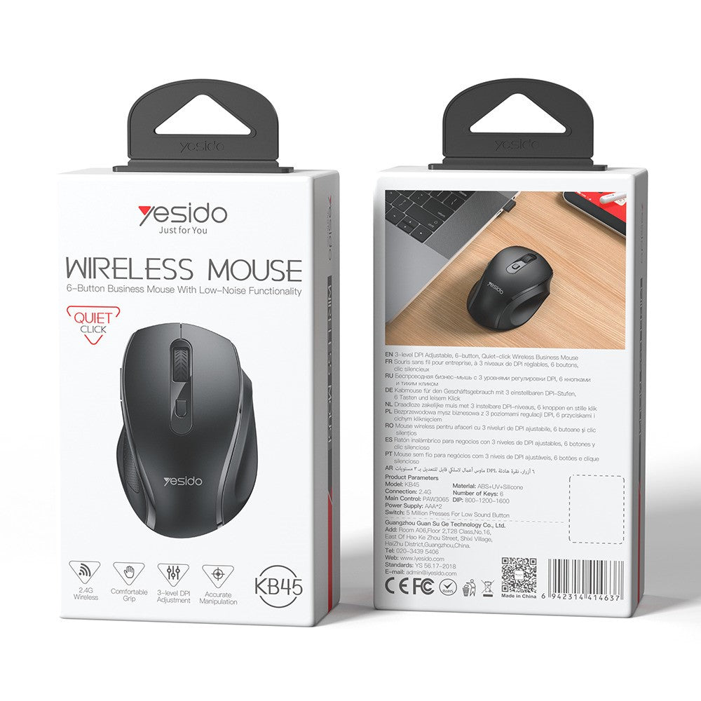 Quiet Wireless Business Mouse – 6 Programmable Buttons, Wide Side Rest