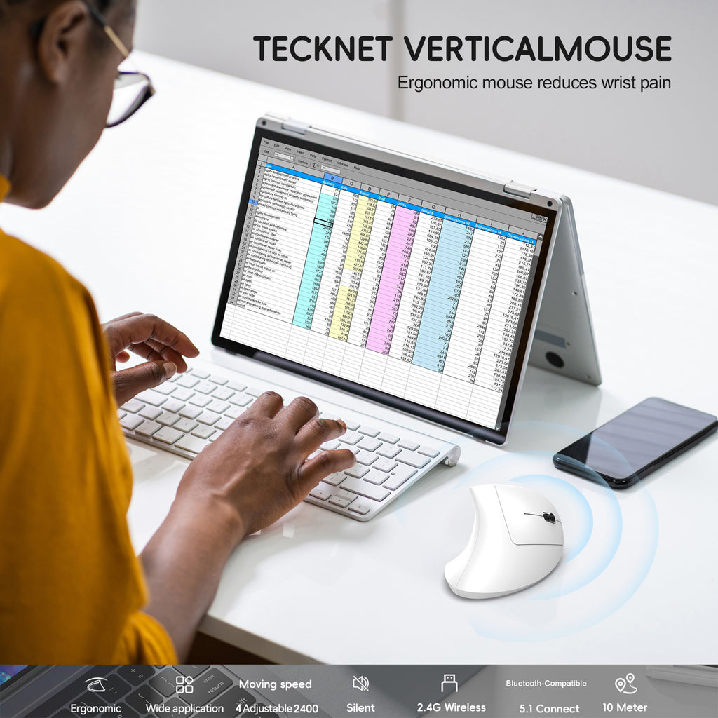 Ergonomic Vertical Mouse – Adjustable, Dual Mode 2.4G & Bluetooth, 2400 DPI