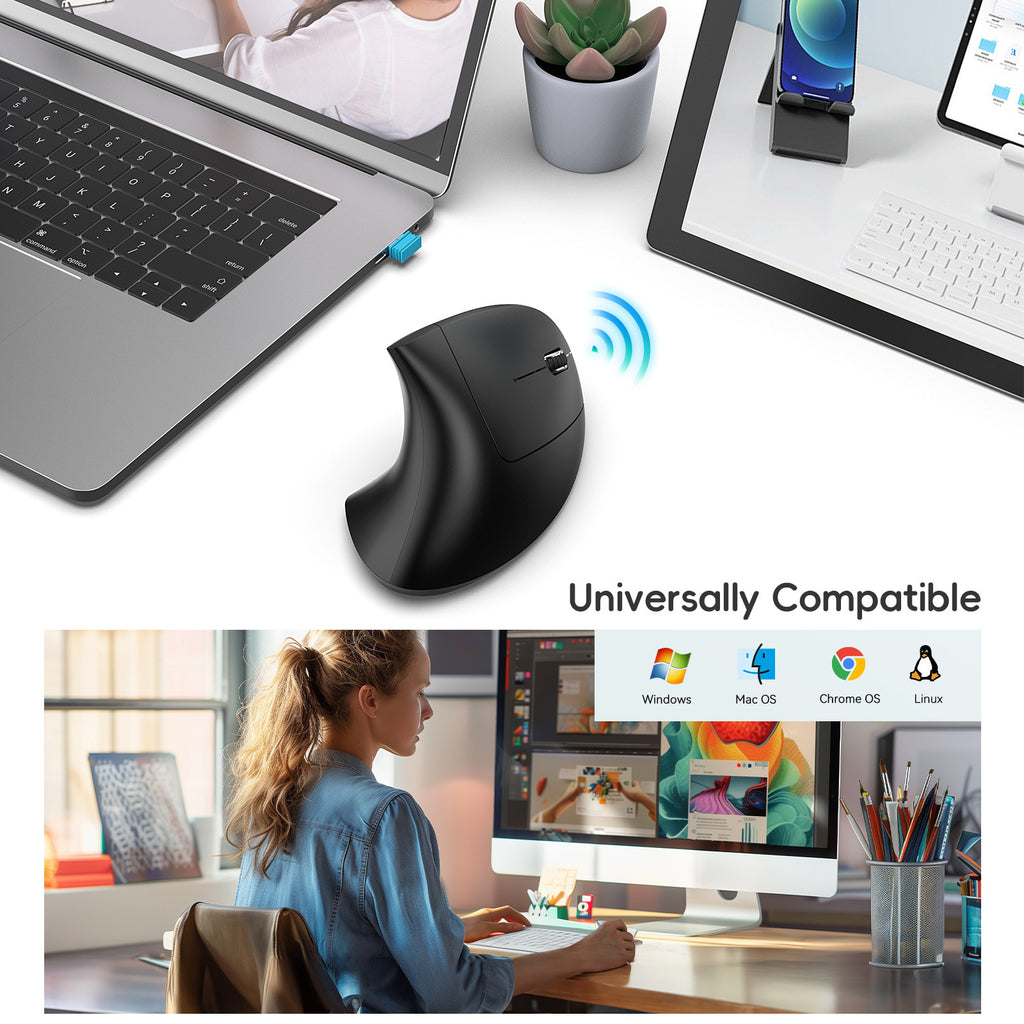 Ergonomic Vertical Mouse – Adjustable, Dual Mode 2.4G & Bluetooth, 2400 DPI