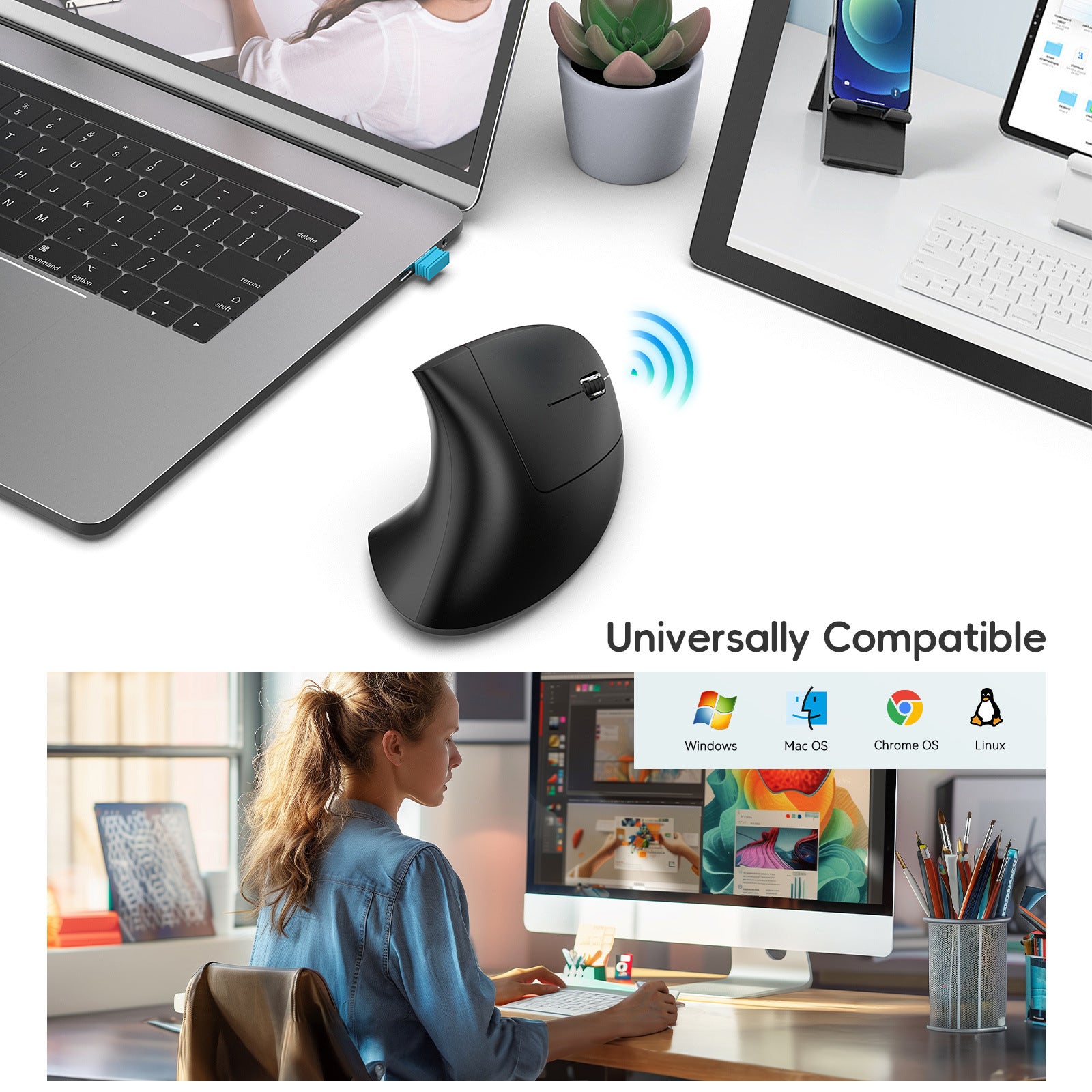 Ergonomic Vertical Mouse – Adjustable, Dual Mode 2.4G & Bluetooth, 2400 DPI