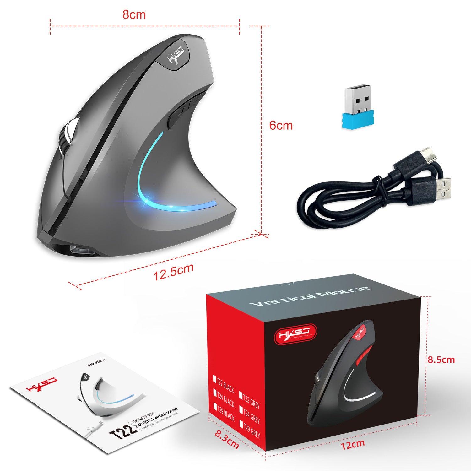 Ergonomic Vertical Mouse – Adjustable, Dual Mode 2.4G & Bluetooth, 2400 DPI