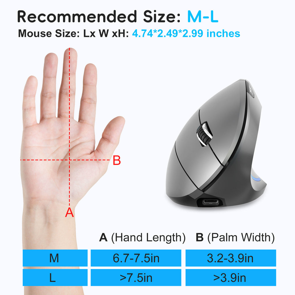 Ergonomic Vertical Mouse – Adjustable, Dual Mode 2.4G & Bluetooth, 2400 DPI