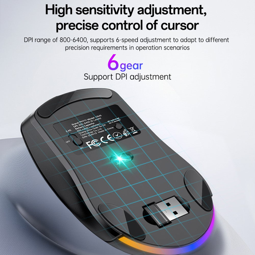 Wireless Gaming Mouse – Tri-Mode 2.4G, Bluetooth & Wired, RGB Backlit