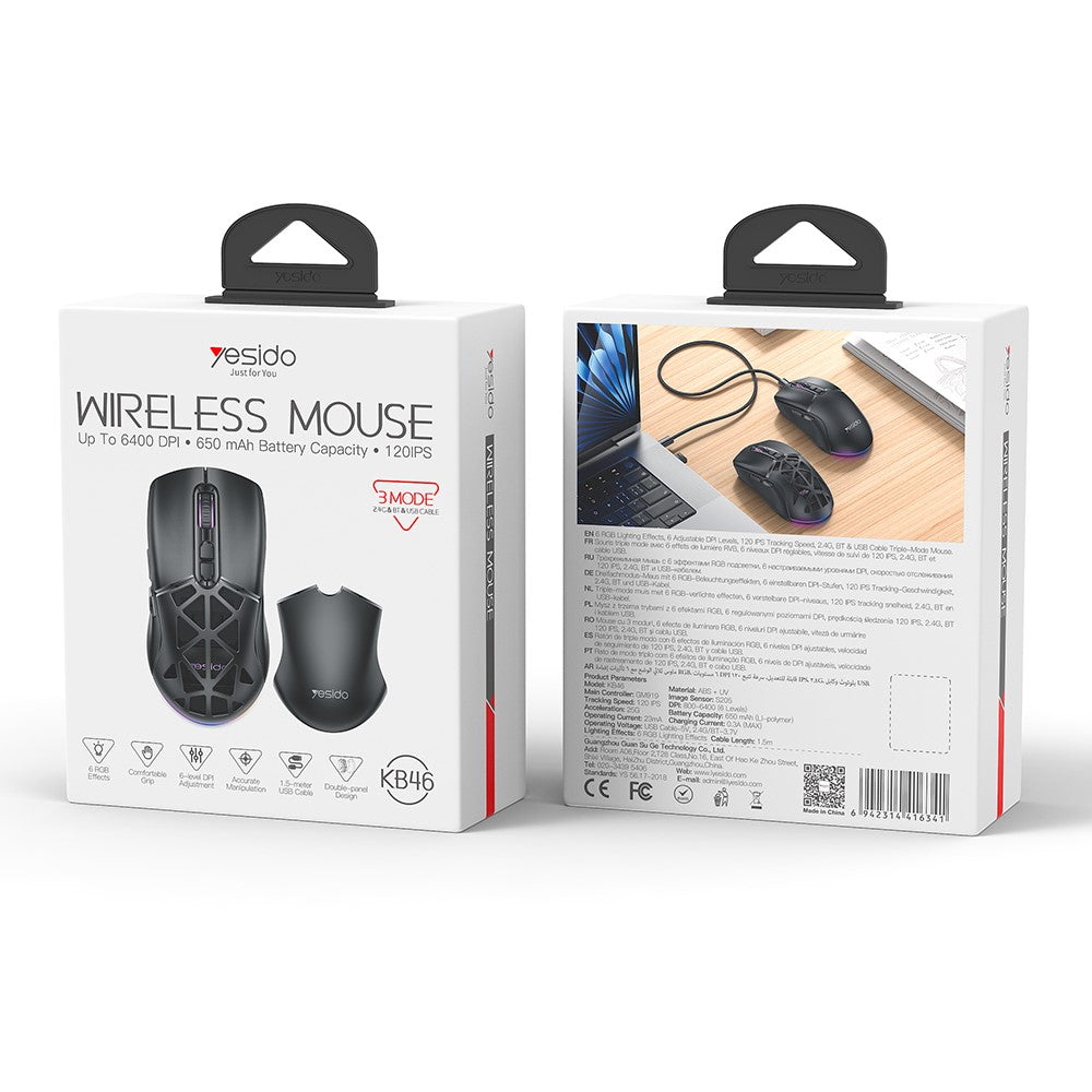 Wireless Gaming Mouse – Tri-Mode 2.4G, Bluetooth & Wired, RGB Backlit