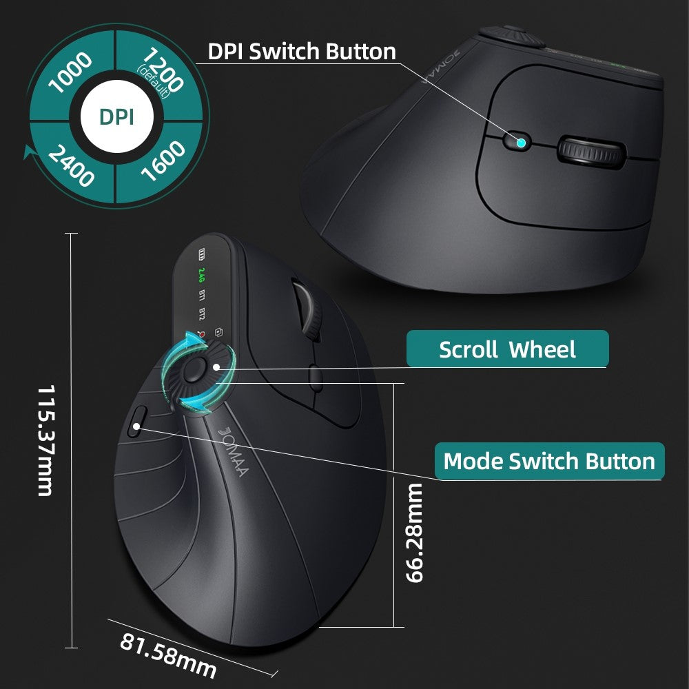 Ergonomic Vertical Mouse with LED Display – Rechargeable, Tri-Mode