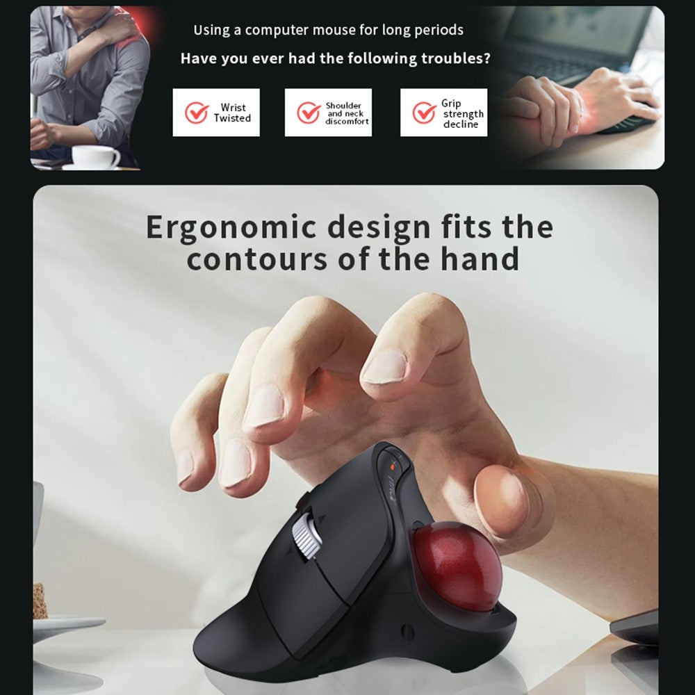 Ergonomic Trackball Mouse – Silent, Rechargeable, Dual Mode 2.4G & Bluetooth
