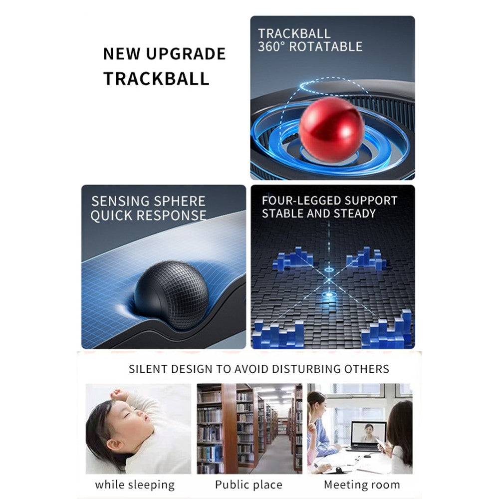 Ergonomic Trackball Mouse – Silent, Rechargeable, Dual Mode 2.4G & Bluetooth