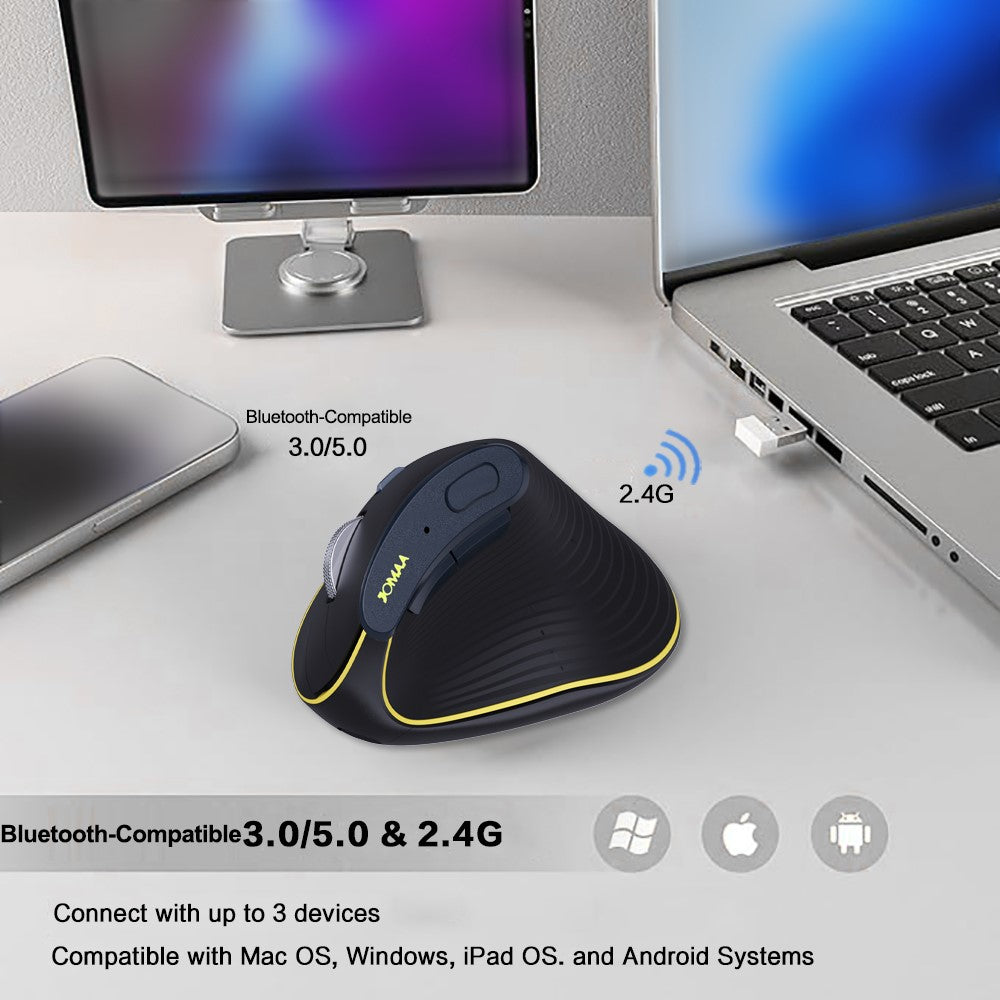Silent Ergonomic Wireless Mouse – Dual Mode 2.4G & Bluetooth, Rechargeable
