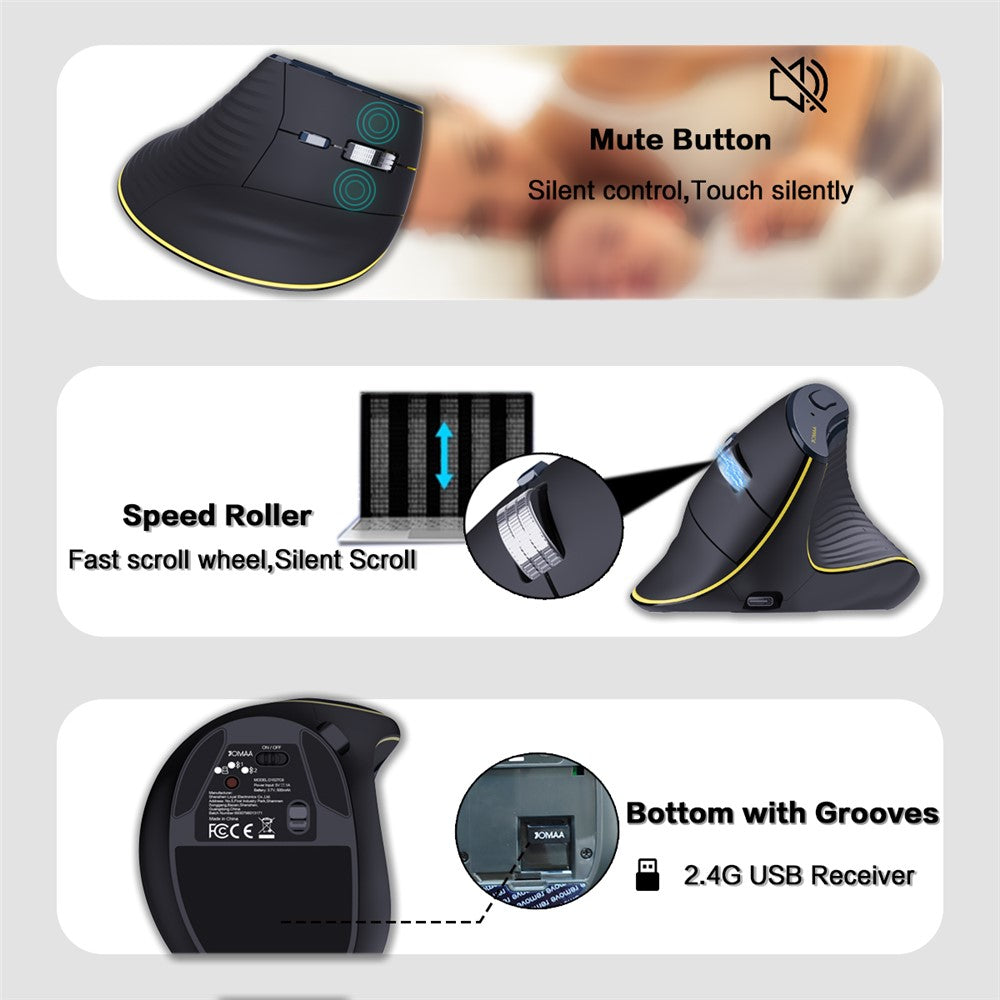 Silent Ergonomic Wireless Mouse – Dual Mode 2.4G & Bluetooth, Rechargeable