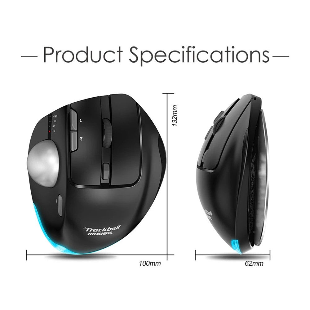 Ergonomic Trackball Wireless Mouse – RGB, Rechargeable, Dual Mode 2.4G & Bluetooth
