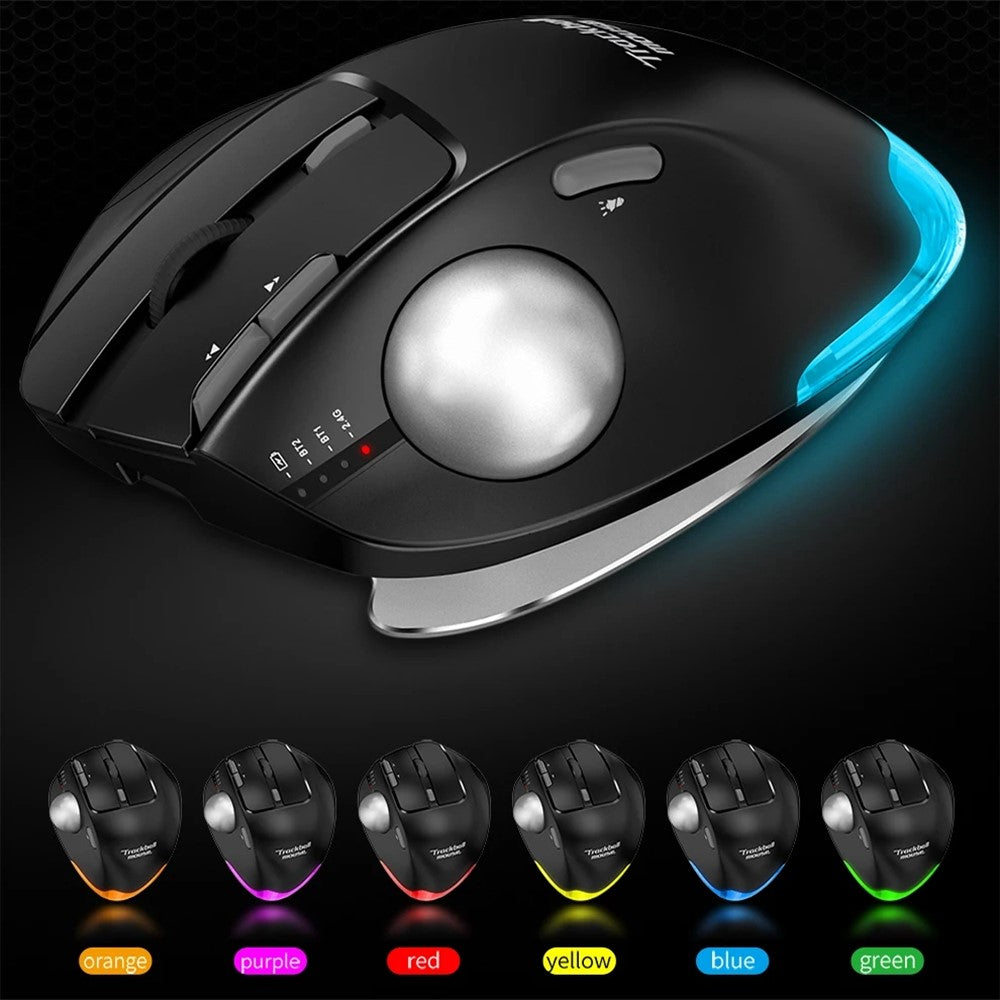 Ergonomic Trackball Wireless Mouse – RGB, Rechargeable, Dual Mode 2.4G & Bluetooth