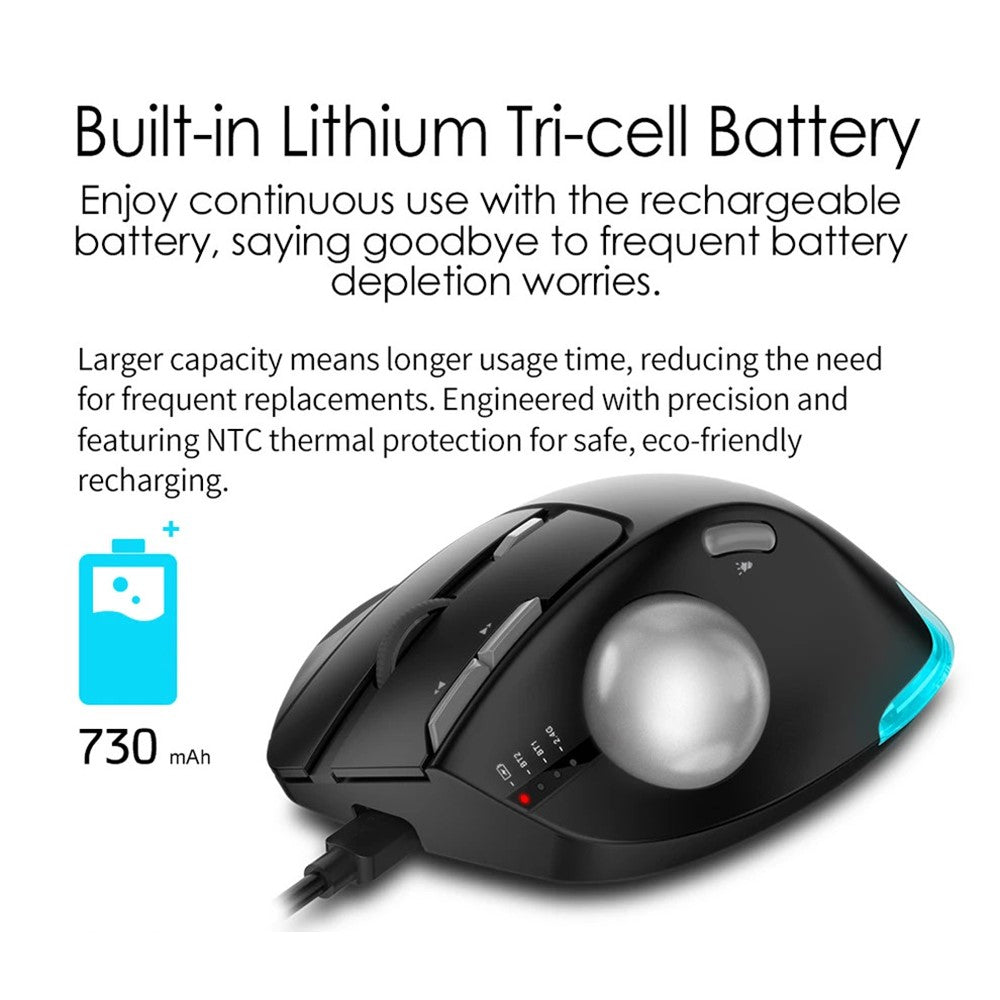 Ergonomic Trackball Wireless Mouse – RGB, Rechargeable, Dual Mode 2.4G & Bluetooth