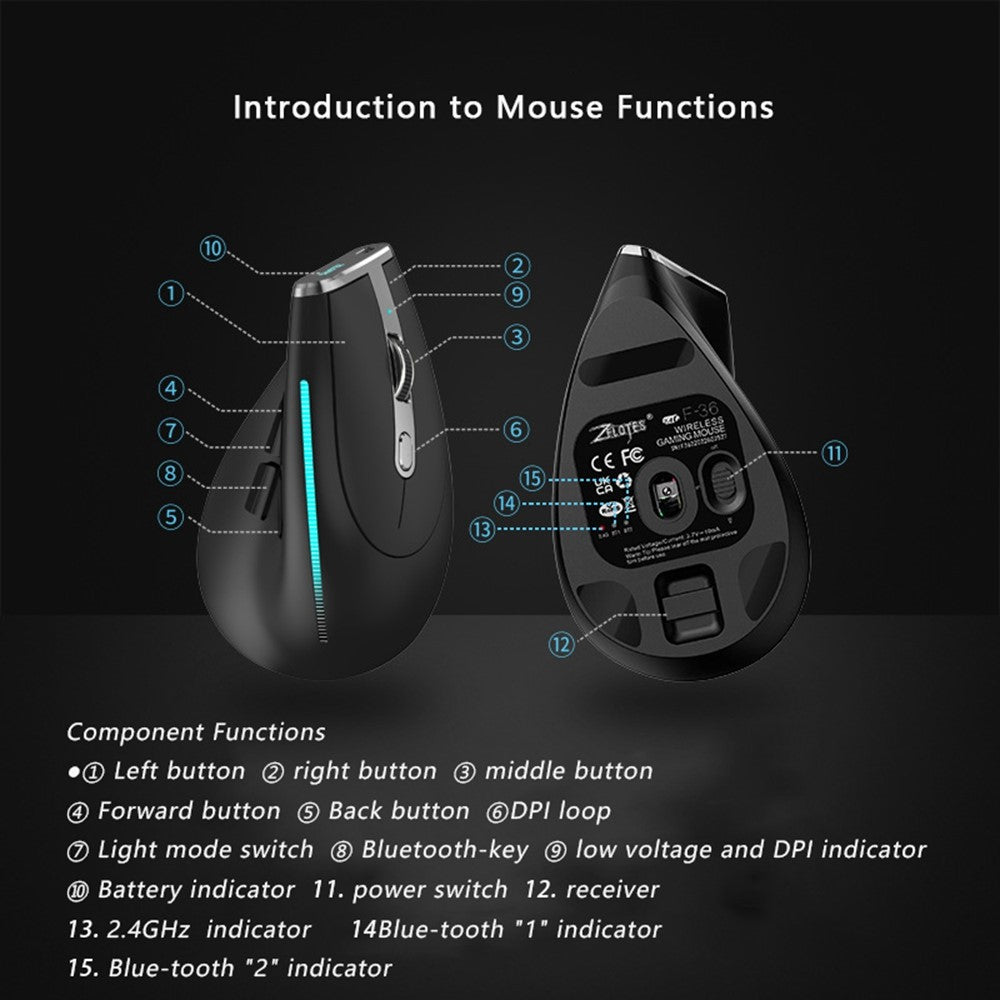 Ergonomic Wireless Gaming Mouse – 2.4G & Bluetooth, RGB, Rechargeable