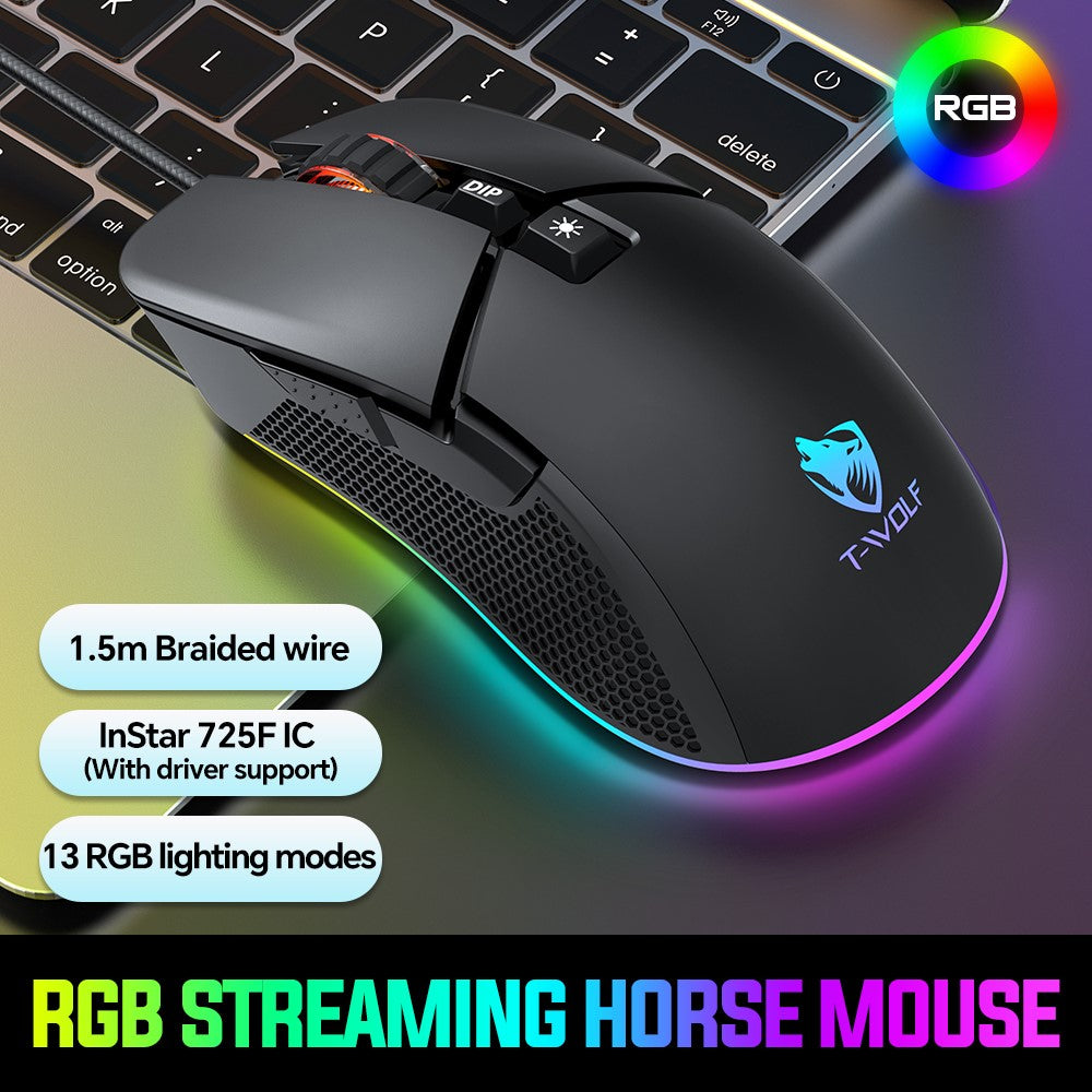 T-WOLF G590 Wired Gaming Mouse – RGB Light, Up to 7200 DPI