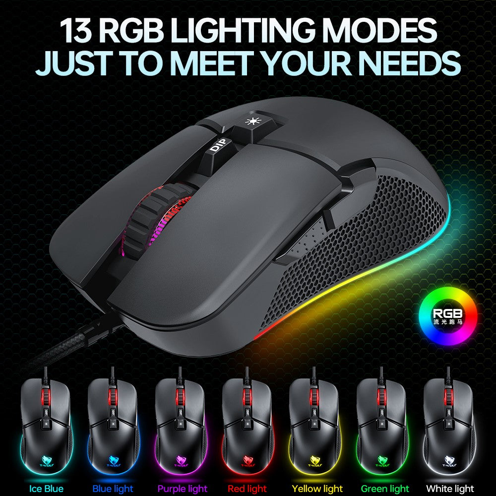 T-WOLF G590 Wired Gaming Mouse – RGB Light, Up to 7200 DPI