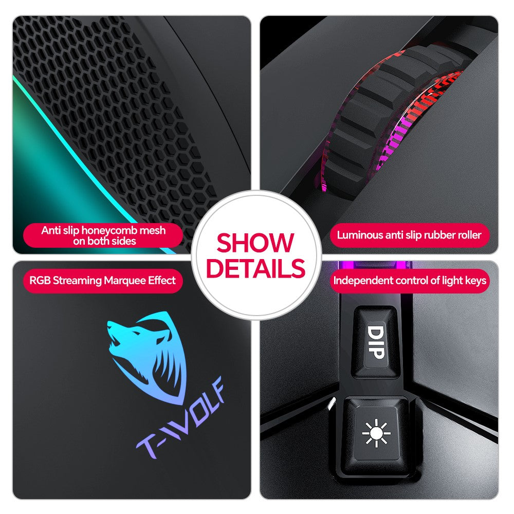 T-WOLF G590 Wired Gaming Mouse – RGB Light, Up to 7200 DPI