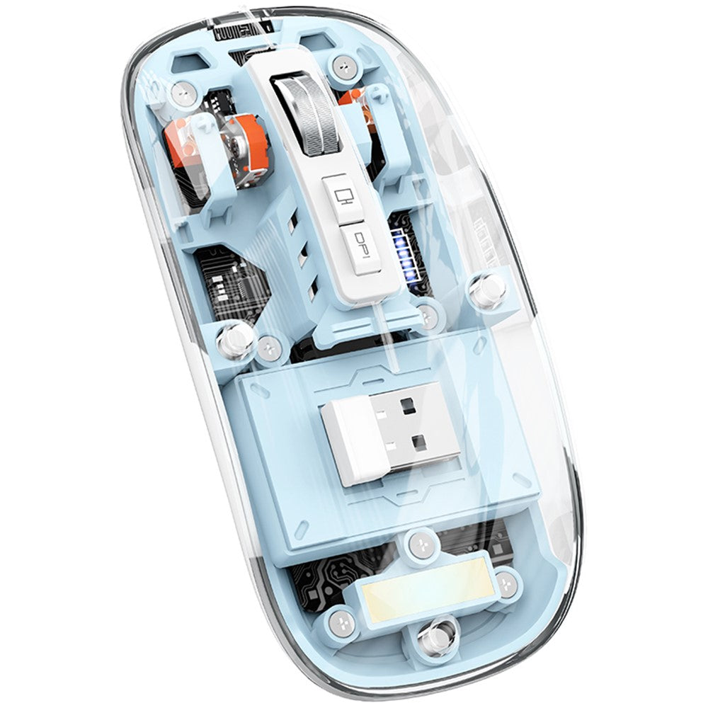 Transparent Wireless Gaming Mouse – RGB Light, Dual Mode 2.4G & Bluetooth