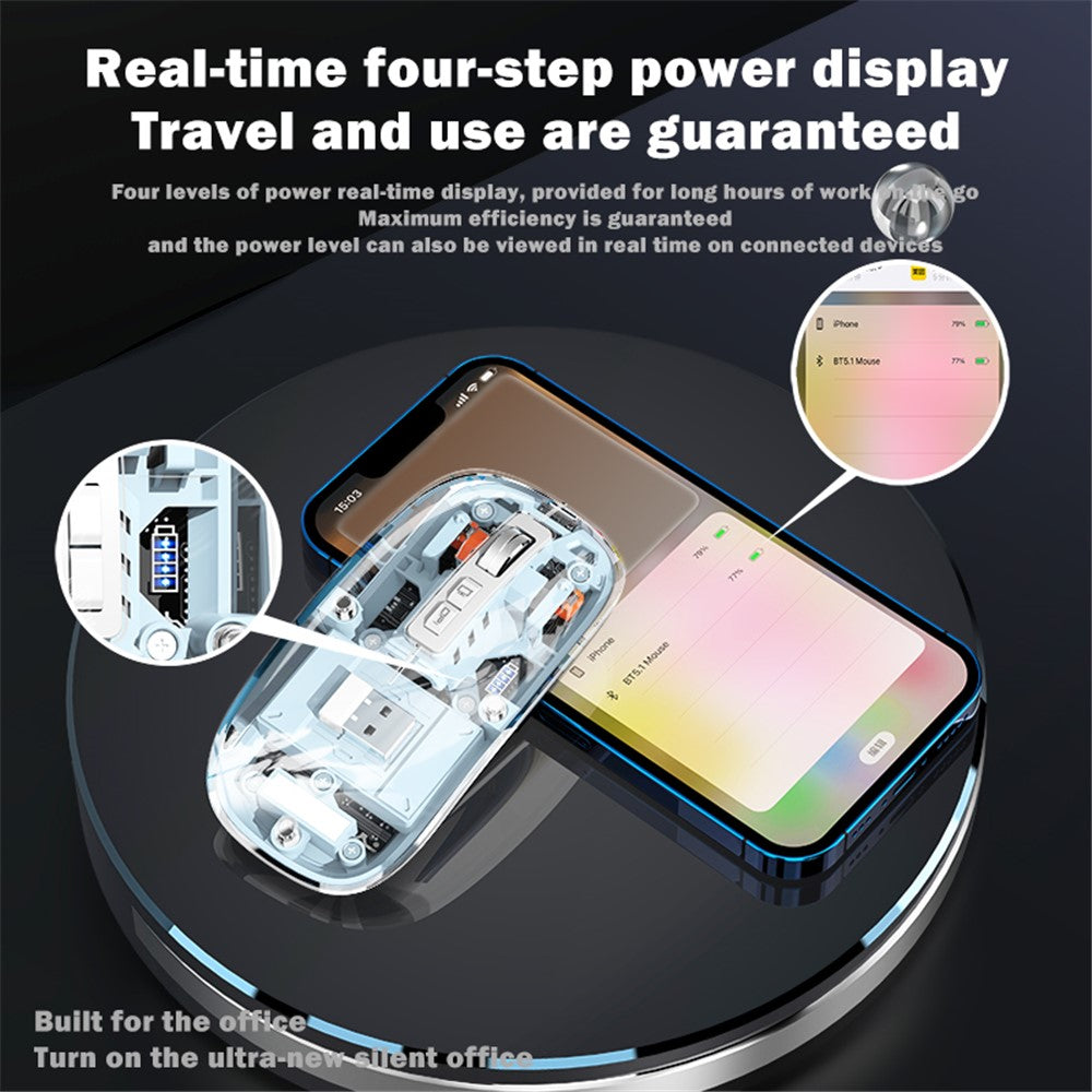 Transparent Wireless Gaming Mouse – RGB Light, Dual Mode 2.4G & Bluetooth