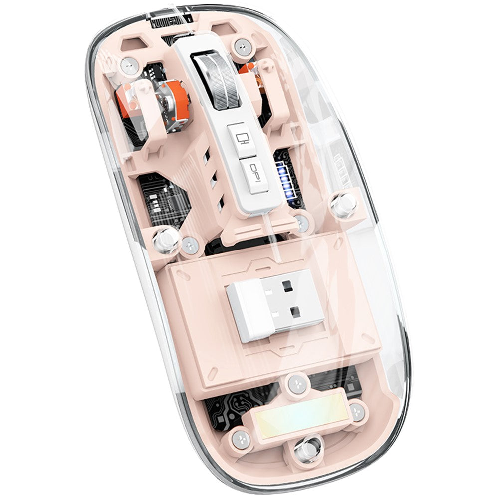 Transparent Wireless Gaming Mouse – RGB Light, Dual Mode 2.4G & Bluetooth