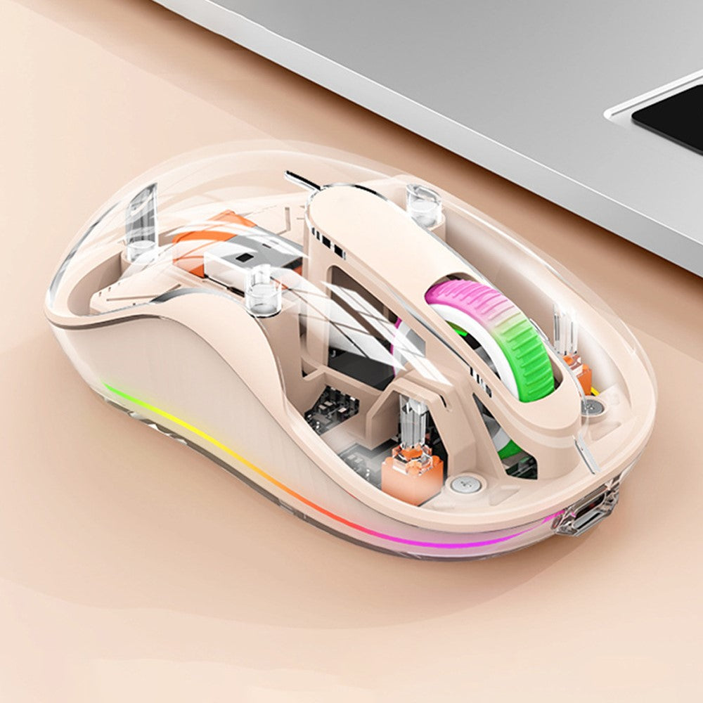 Transparent Wireless Mouse – Silent Click, Tri-Mode, RGB Light